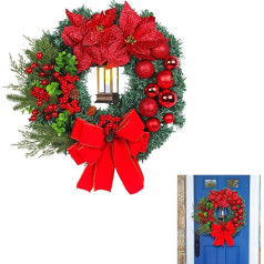 40CM Weihnachten Blumen Türkranz, Weihnachtskranz für Wandbehang Dekoration, Türkranz Weihnachten mit Led-Licht, Wiederverwendbar Künstlich Kranz für Weihnachtsdeko,Haustür Wand Fenster Weihnachtsdeko