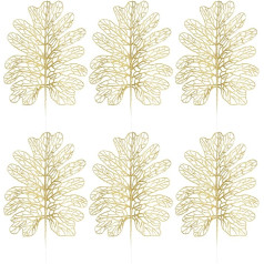 Lezevn Pack of 6 Gold Christmas Glitter Leaves Ziemassvētku eglīte karājas ornamenti DIY Ziemassvētku vainags dekori Ziemassvētku eglīte piekariņš (zelta)