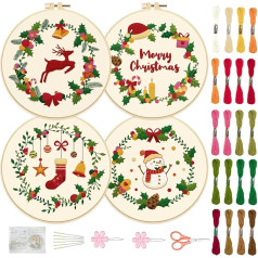 FREEBLOSS 4 komplekti 20cm Weihnachts Stickset Kreuzstich Set Mit Gestempeltem Weihnachtskranz Muster Stickset Für Anfänger Anleitung Inklusive Stick Starter Set Für Erwachsene