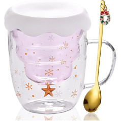 Jinlaili Cute Cups Ziemassvētku krūze Kafijas tējas glāzes Dzeramie glāzes Kafijas glāze Ziemassvētku eglīte Kafijas krūzes Ziemassvētku kauss Ziemassvētku kauss Ziemassvētku kausi Divsienu izolēts stikla espresso kauss 300 ml (rozā)