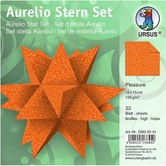 Ursus Aurelio Star Pleasure 35635541 Salokāmās lapas Oranžs 33 lapas 135 g/m² papīrs Aptuveni 15 x 15 cm apdrukāts no abām pusēm Ideāli piemērots Ziemassvētku rotājumiem