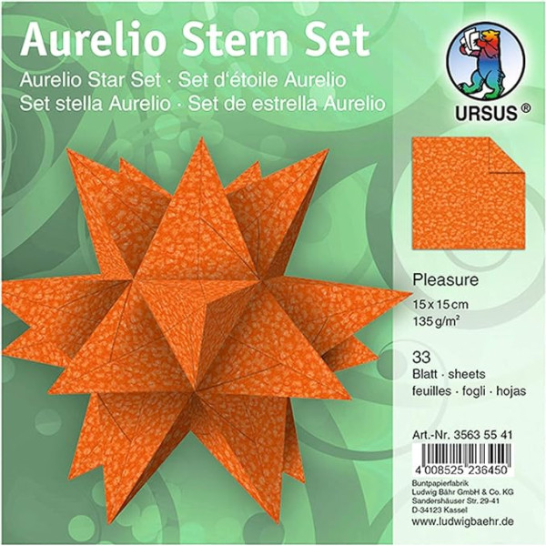 Ursus Aurelio Star Pleasure 35635541 Salokāmās lapas Oranžs 33 lapas 135 g/m² papīrs Aptuveni 15 x 15 cm apdrukāts no abām pusēm Ideāli piemērots Ziemassvētku rotājumiem