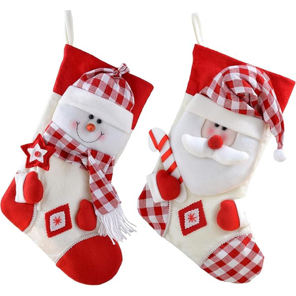 WeRChristmas Sniegavīrs Tartan Christmas Stocking 49cm White / Red