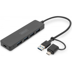 Концентратор usb 3.0/hub 4-портовый тонкий адаптер usb a + usb-c 5gbps, разъем питания usb-c