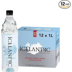 Islandes ledusūdens Premium Natural 1 litra pudeles, kas izgatavotas no pārstrādāta PET x 12 iepakojumā - sārmains/zema pH, bez BPA, klimatiski neitrāls, no Islandes avota. Zems TDS saturs.