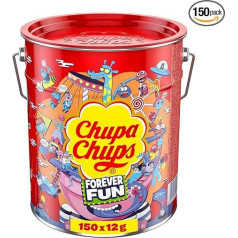 Chupa Chups Best of Lollipop Buckets - satur 150 konfektes ar 5 garšām popārta metāla skārda kārbā, ērta uzglabāšanai, Helovīna diena 150 x 12g