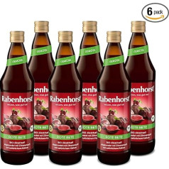 RABENHORST Bietes BIO 6 iepakojumi (6 x 700 ml) - augstas kvalitātes biešu sula, kas pagatavota no 100% tiešās sulas ar citronu sulu, noapaļota