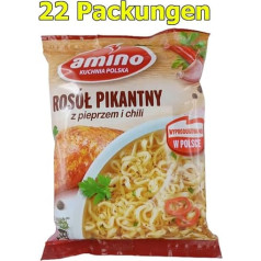 Amino Polish Instant nūdeļu zupa ar vistas gaļas garšu un čili Iepakojums 22 gab. (22 x 58 g)