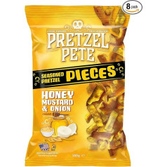 Pretzel Pete kliņģerīšu gabaliņi ar medus sinepēm un sīpoliem, garšīgi kliņģerīšu mīklas izstrādājumi - sāļš našķēšanās prieks (8 x 160 g)