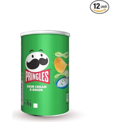 Pringles Sour Cream & Onion (12 x 70g) - neatvairāma uzkodu klasika parocīgā kārbiņā - kraukšķīgi čipsi ar skāba krējuma un sīpolu garšu - Pop Play. Ēd.