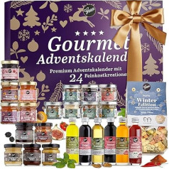 Gepp's Premium Adventes kalendārs gardēžiem, 24 neparastas garšvielas, mērces un franču ievārījumi, kā arī eļļas un etiķa ēdieni, kulinārijas Ziemassvētku kalendārs vīriešiem un sievietēm.