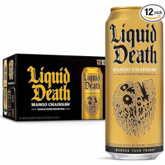 Liquid Death Dzirkstošais ūdens Mango Chainsaw 0,5L dzērienu kannas (12 gab.)