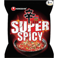 Nong Shim Instant Noodles Red Shin Ramyun - Korejas tūlītējās nūdeles Super Sharp - ātra pagatavošana - 6 x 120 g vērtīga iepakojums