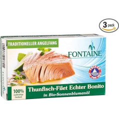 Fontaine Tuna Real Bonito in Organic Sunflower Oil 120 g zivju konservi Iepakojums 3 x 120 g