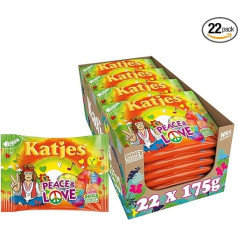 Katjes Peace & Love Storage Pack - dažādu garšu augļu košļājamās gumijas uzglabāšanas kārba, vegāns, 22 x 175 g