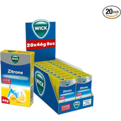 WICK Cough Drops Lemon and Natural Menthol No Sugar Storage Pack - nomierinoši pilieni pret klepu ar citronu sulu un mentolu dziļas elpošanas pieredzei - 20 gabaliņu iepakojums (20 x 46 g)