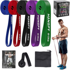 HANSPY Resistance Bands Set Fitness Bands 5 Levels Pull-Up Bands for Men and Women Fitness Exercise Bands for Strength Training, Home Gymnastics, Physiotherapy, Yoga, Pull-Up Aid Bands with Door