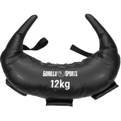 GORILLA SPORTS® bulgāru maiss - 5 kg, 8 kg, 12 kg, 17 kg un 22,5 kg, 5 cilpas, mākslīgā āda, melns - smilšu maiss, bulgāru maiss, spēka maiss, smilšu maiss, spēka treniņi, fitness