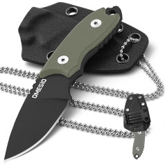 Omesio Neck Knife 42a maza izmēra fiksētais D2 EDC nazis ar Kydex maksti, jostas skavu un G10 rokturi - ideāli piemērots kempingiem un pārgājieniem (zaļš + melns)