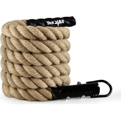 Yes4All Trenažieru zāles kāpšanas virve ar karabīni 38 mm diametrs fitnesa un spēka treniņiem, Crossfit vingrinājumiem un mājas treniņiem, spēka treniņu sporta virve, šūpoļu virve, muskuļu treniņiem, 3/4,6/6 m