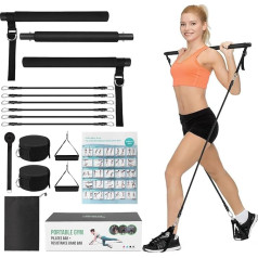 Pilates Bar komplekts ar 6 pretestības joslām, fitnesa josla, 3 gabali, Stick Fitness Bands mājās, Squat, joga, pilates, pilates, pretestības joslas, izturības treniņu pretestības joslas ar rokturiem, durvju enkurs un