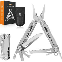 Rolgno Multitool, dāvanas vīriešiem, 14 in 1 salokāms nerūsējošā tērauda multitool rīks ar knaiblēm, nazi, zāģi, skrūvgriezi, multitools ar neilona somu, sīkrīks kempingam, remontam, pārgājieniem