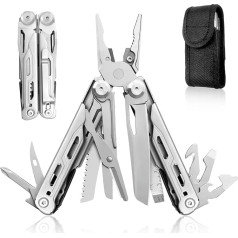 HONZIN Multitool knaibles 18-in-1 nerūsējošā tērauda kabatas multitool, stiepļu griezējs, šķēres, skrūvgriezis, pudeļu un konservu kārbu atvērējs, ar neilona apvalku, āra kempinga izdzīvošanas aprīkojums, labošana