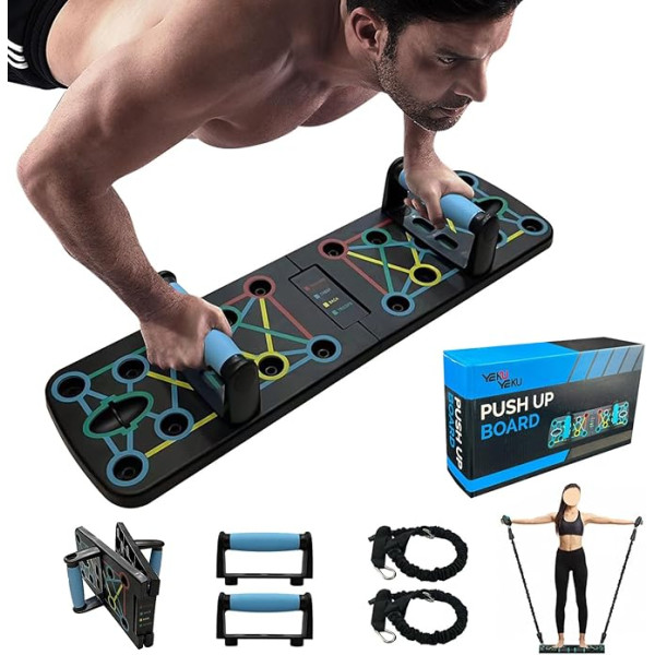 Lvpradior Push Up Board, Push Up bārs ar rokturi un pretestības virvi, Push Up Board Fitness, daudzfunkcionāla Push-Up dēlis, salokāms Push-up dēlis vīriešiem un sievietēm, mājas fitness