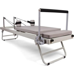 Pilates Reformer ierīce, salokāma Pilates ierīce mājai - Pilates Reformer trenažieris mājas trenažieru zālei - kardio fitnesa trenažieris - svara ietilpība līdz 300 mārciņām (krāsa: pelēka)