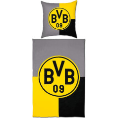 Borussia Dortmund Unisex - Pieaugušo BVB divpusējā gultasveļa, melna/geltena, 135 x 200 cm gultasveļa, daudzkrāsaina