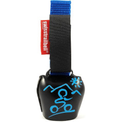 Original Swisstrailbell® Black, Blue MTB, Light Blue Band, Bicycle Bell, Trailbell, Bear Bell, Signal Bell