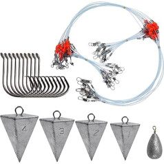 Saltwater Surf Fishing Tackle Kit - Saltwater Surf Fishing Rigs Include Fishing Wire Leader Pyramid Sinker Weight Bass Casting Sinker Circle Hooks Surf Fishing Accessories