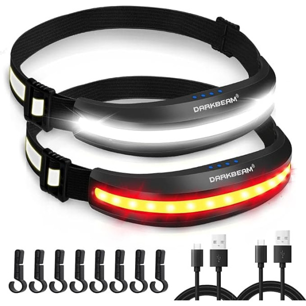 DARKBEAM LED lukturis Prožektors COB ar sarkanu gaismu USB uzlādējams Super spilgts uzlādējams viegls galvas lukturis Darba gaisma ķiverei Kempings Makšķerēšana Remonts Makšķerēšana ar akumulatora klipu Pack of