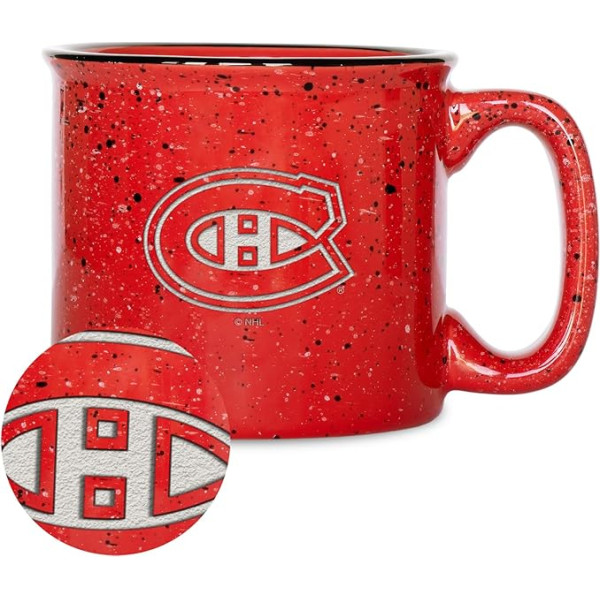 Rico Industries NHL hokeja NHL Montreal Canadiens 12oz krūzīte ar lāzergravējumu - sarkana ar plankumiem