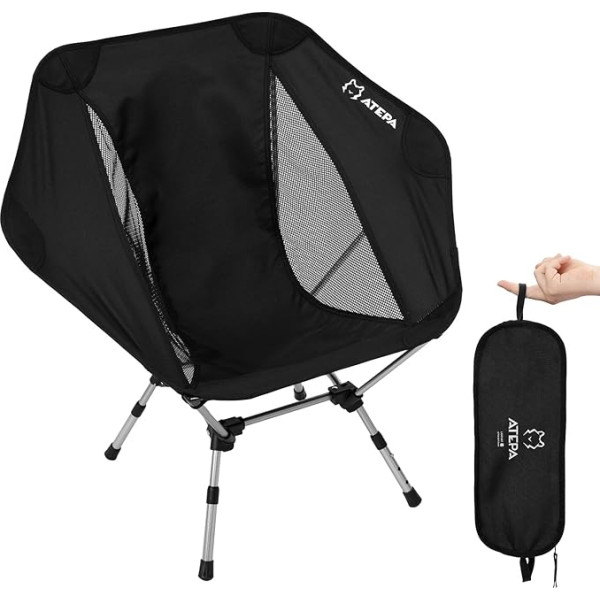 ATEPA kempinga krēsls saliekams Ultralight Large Seat kempinga krēsls Regulējams augstums maza iepakojuma izmērs Saliekamais krēsls kempinga 150 kg kempinga krēsli saliekami ar somu āra pārgājieniem makšķerēšanai 1/2