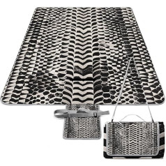 NTVOWPZO Āra piknika sega Īpaši liela pludmales sega Ūdensizturīgs piknika paklājs Black White Snakeskin Pattern Camping Blanket Pārnēsājama ar pārnēsāšanas siksnu Park Blanket for Grass Camping Park