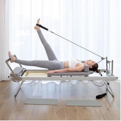 JTBDWOSK Pilates Reformer mašīna, salokāms Pilates aprīkojums mājas treniņiem, salokāms Pilates Reformer tērps Reformer ķermeņa izturības stiepšanas līdzsvara vingrinājumu treniņiem, bēšs