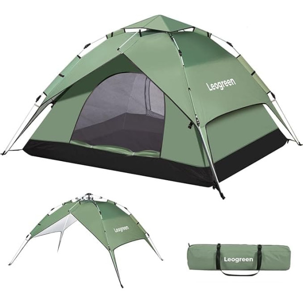 Leogreen Kempings telts 3-4 Person Pop Up Double Deck Dome Tents Throwing Tents Automātiska ģimenes telts Pludmales telts ar pārnēsājamo somu Ūdensizturīga Vēja izturīga UV aizsardzība āra pārgājieniem kempingiem