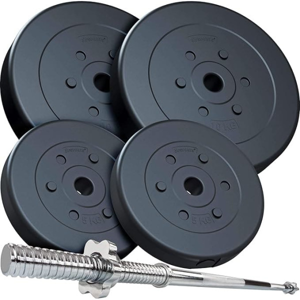 ScSPORTS® Stiegru komplekts - 17,5-65 kg, 30 mm, regulējams, ar hromētu pārklājumu, 120/160 cm, ar atsperu aizdari/spoguļu slēdzeni - Stiegru stieņi, svaru plāksnes