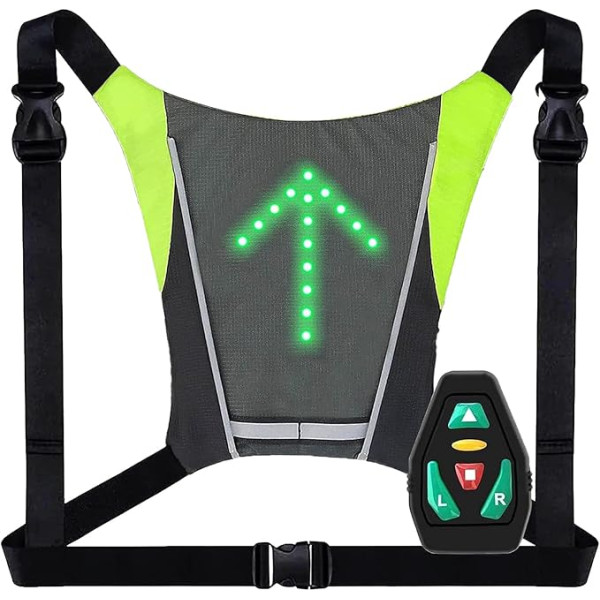 JTKLION Velosipēdu veste ar mirgojošu gaismu 48 LED pagrieziena signāla velosipēda veste USB uzlādējama viegla mugursoma riteņbraukšanas atstarojoša ar 5 regulējamiem LED virziena indikatoriem brīdinājuma brīdinājumam