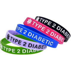 FEIDAjdzf 5 x Type 2 Diabetic Soft Silicone Wristbands Daily Reminder Wristbands