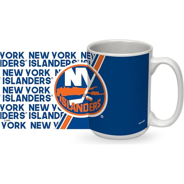 Rico Industries NHL NHL Hockey New York Islanders keramikas krūze, 425 ml, balta