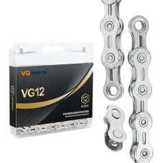 VG Sports 12 ātrumu viegla puscaurlaidīga velosipēdu ķēde MTB ceļa velosipēdam, kas saderīga ar Shimano Sram 1/2 x 11/128 collu 126 posmiem