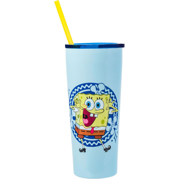 Silver Buffalo Spongebob Happy Floral Nerūsējošā tērauda dubultsienu tumbls ar salmiņu 22oz