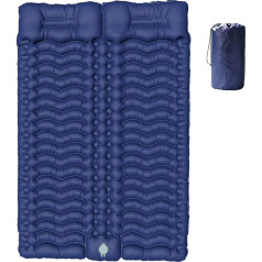 Jerlonfury Double Sleeping Mat for Camping, pašpiepūšams guļamvieta ar iebūvētu kāju sūkni, gaisa matracis ar spilvenu, salokāms kempinga guļamvieta pārgājieniem, mugursoma, ceļojumiem (zils)