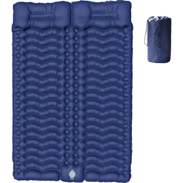 Jerlonfury Double Sleeping Mat for Camping, pašpiepūšams guļamvieta ar iebūvētu kāju sūkni, gaisa matracis ar spilvenu, salokāms kempinga guļamvieta pārgājieniem, mugursoma, ceļojumiem (zils)