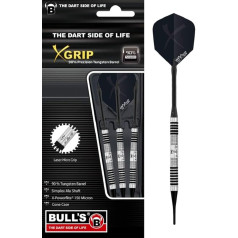 X-Grip Soft Dart. Jaunākā mikrolāzera tehnoloģija pilnveido šo 90 % volframa stobru. 7 variācijas ar dažādām satvēriena zonām nodrošina maksimālu kontroli katram šautriņu spēlētājam.