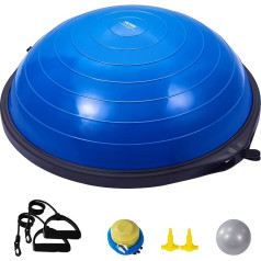 VEVOR Half Gym Ball Trainer, 26 collu līdzsvara bumbas treneris, 1500 lbs slodzes kapacitātes stabilitātes bumba, jogas bumba ar pretestības lentēm un kāju sūkni, izturības fitnesa bumba mājas sporta zālē, zils