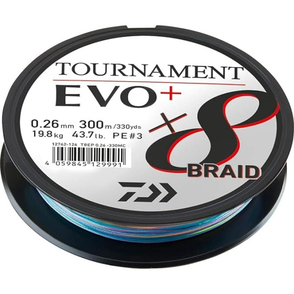 Daiwa Tournament x8 Braid EVO+ 0,35 mm, 35,1 kg/77,4 lbs, 300 m, daudzkrāsains, pīta aukla, 12762-135