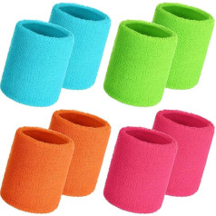 WILLBOND Pack of 8 Wrist Sweatbands Sports Bracelets Tennis Sweatbands Neon 80s Thick Cotton Gymnastics Sweatband International Sports Athletic Bracelet for Men Women